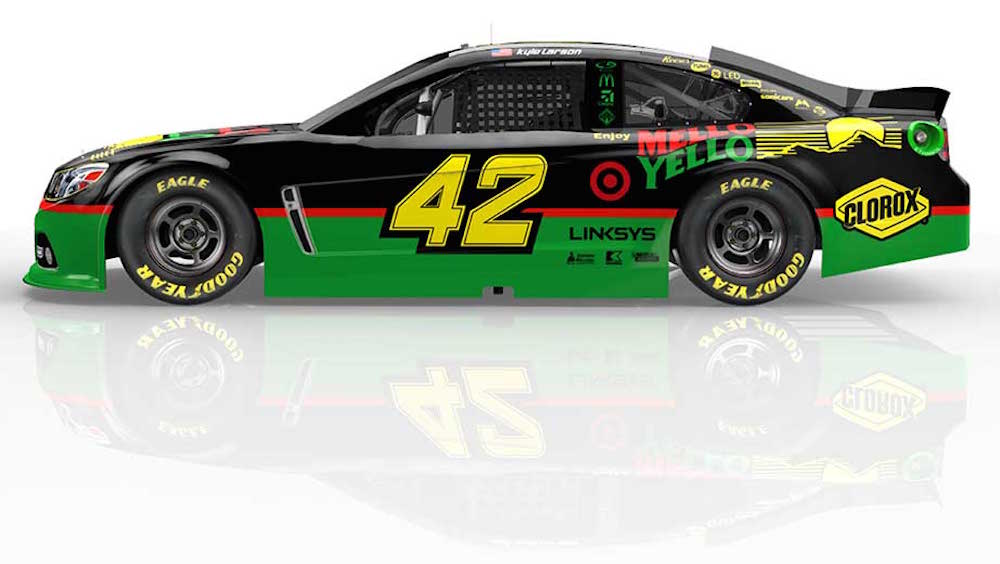 NASCAR's tweet photo. Two words: Mello Yello.

So solid, @KyleLarsonRacin: http://t.co/dvvBgmj22H

#NASCARthrowback http://t.co/xIj8z2GCN2