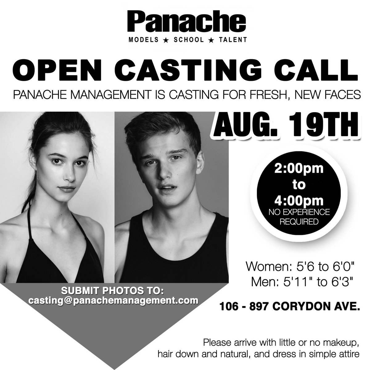 panachetalent's tweet image. Do you think you have what it takes to be a #panachemodel? Come down to our #OpenCastingCall today from 2-4pm!