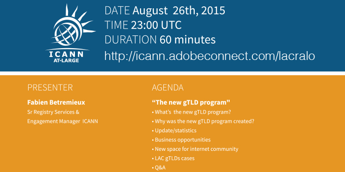 ICANN's tweet photo. Next week, don't miss this webinar on the #newgtld program! @ICANNAtLarge #ICANN #LACStrategy http://t.co/5CVifTuppD