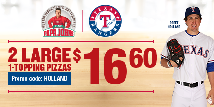 Rangers's tweet photo. Rangers &amp; @PapaJohns are excited to #WelcomeBackDerek w/ this special offer. Select locations. http://t.co/QyNzvvaDqw http://t.co/fASw1LDRa6