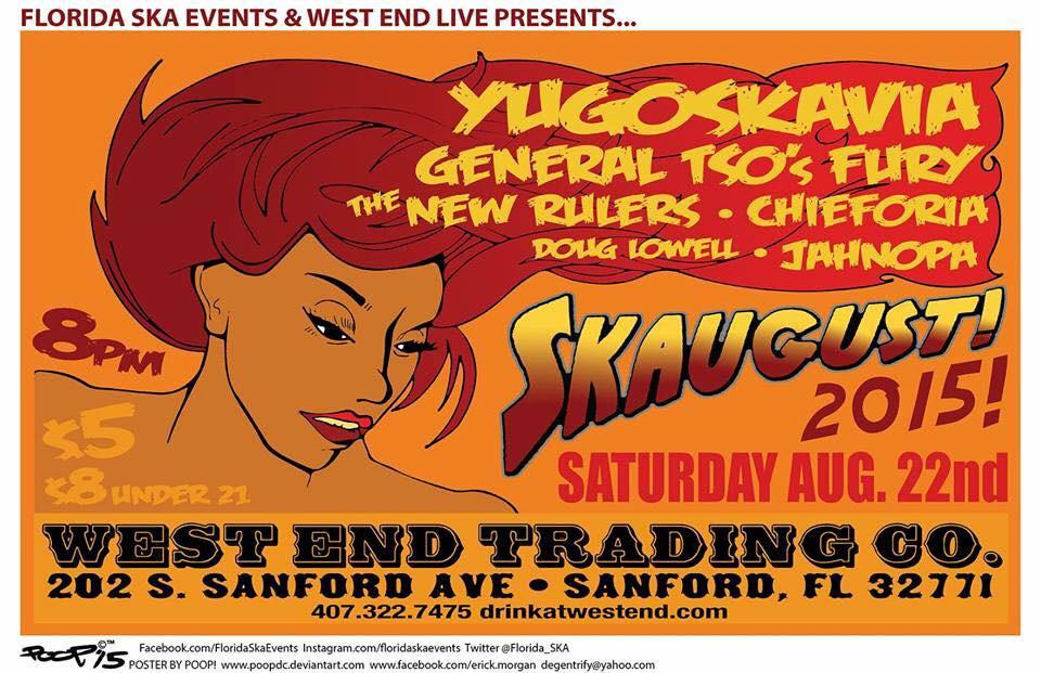 TampaSka's tweet photo. SAT/AUG 22/8PM/$5-$8 @YugoskaviaFL @GeneralTsosFury @TheNewRulers &amp; more at @drinkatwestend! https://t.co/tbA5cQ23ym http://t.co/j4tEg8zNuf