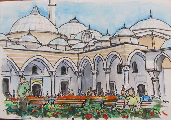TurkishCulture's tweet photo. #TCF #TeacherStudyTours2015 Day 4 In the central courtyard of the #Topkapi_Palace
Jeanie Palmer Turkey 2015Sketchbook http://t.co/vHHxMPP9S5