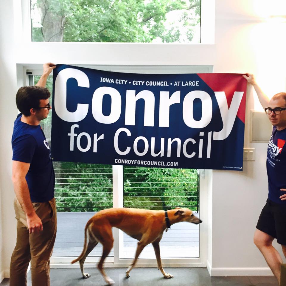 ConroyICcouncil's tweet photo. Banners arrived! Reny cases out the #conroyforcouncil gear! #petsforconroy #greyhoundsrock #nov3 http://t.co/FrvgKqBbsv