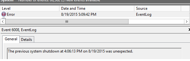 @AzureSupport It's ok now. Log all servers 'The previous system shutdown at 4:06:13 PM on 8/19/2015 was unexpected'