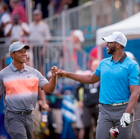 CP3's tweet photo. Fun round today with the GOAT! @TigerWoods @WyndhamChamp http://t.co/Q7OQmZZXTx