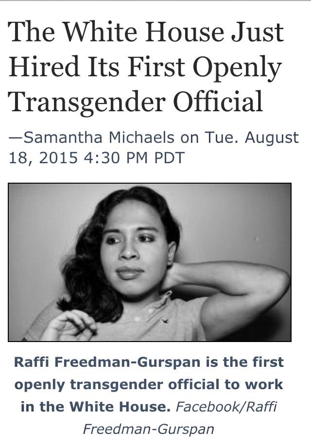 girlswithtoys's tweet photo. The @WhiteHouse just hired their 1st openly transgender official. It's LIT. http://t.co/HtIs6IVjqO
