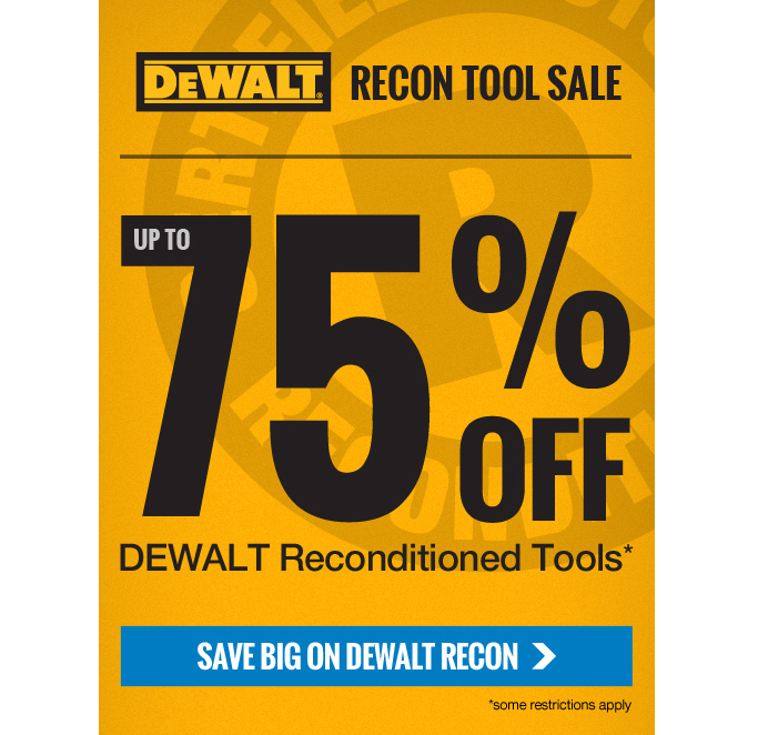 The DeWalt Recon Sale is on Now! Save up to 75% on Top Quality Tools.  Shop Now » bit.ly/1E6s4Jf