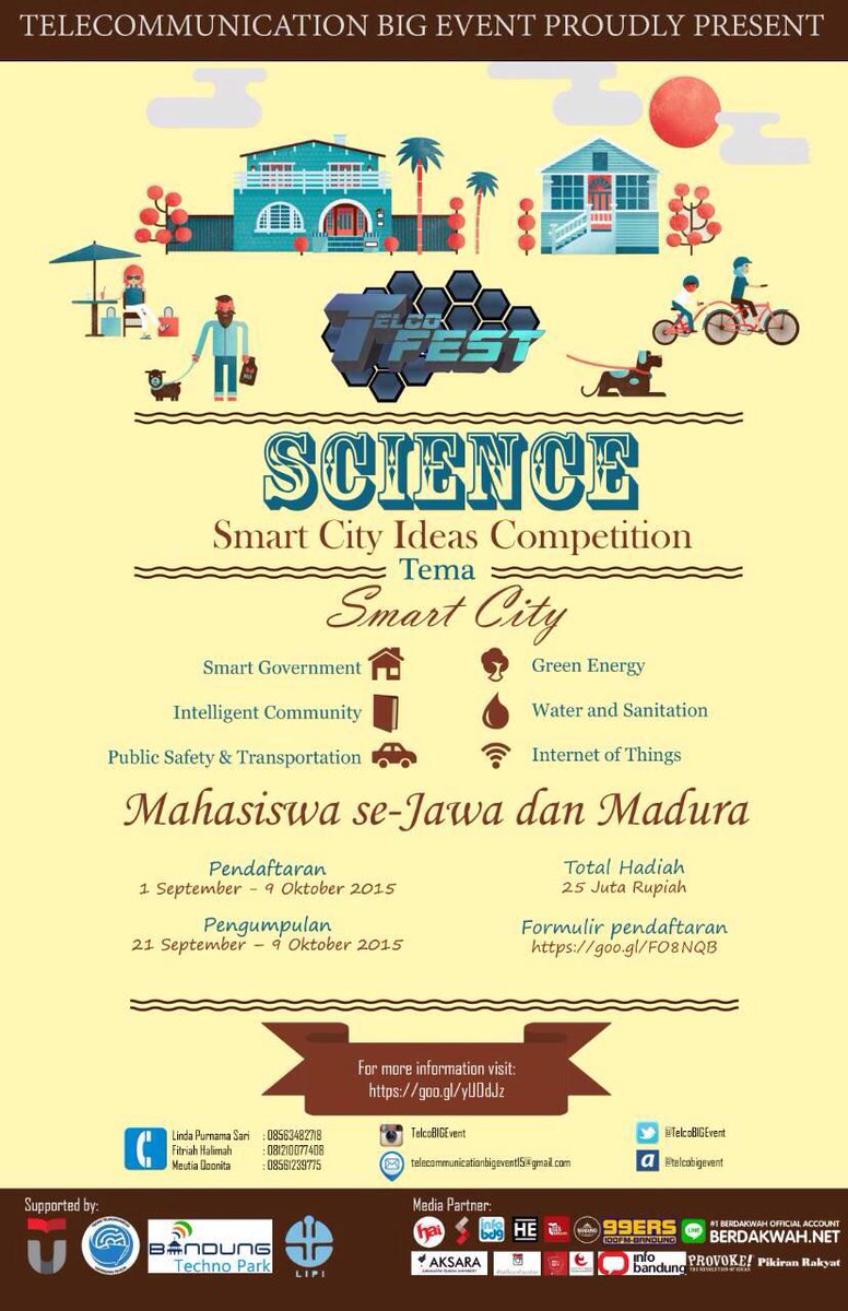 ProvokeMagazine's tweet photo. SCIENCE 2015 lomba ide dan karya cipta bertemakan Smart City dgn total hadiah 25 Juta. @TelcoBIGEvent
#SCIENCE2015 http://t.co/Rj0e7BozSo
