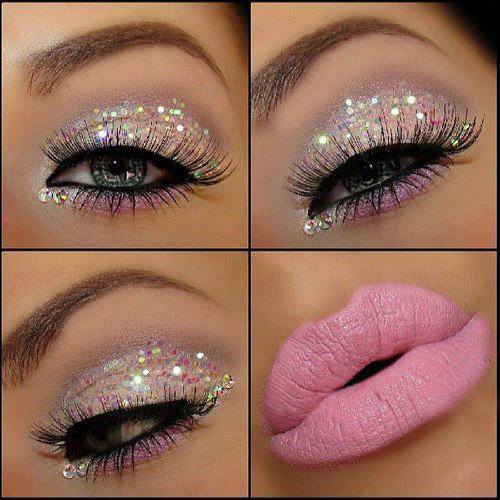 A little glitter & #fab pink #lipstick What do you people say about this? #NewU #makeup #glittereyemakeup #pinklips