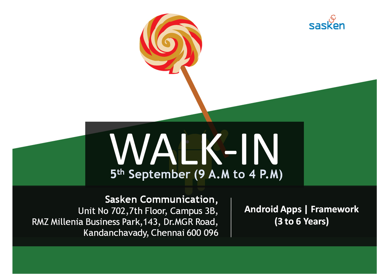 SaskenTech's tweet photo. #Walkin Saturday Sept5, 2015(9 A.M to 4 P.M) @Sasken #Chennai #JobOpening #jobs #jobsearch #JobSeekers #recruitment http://t.co/F19MqNUj6M