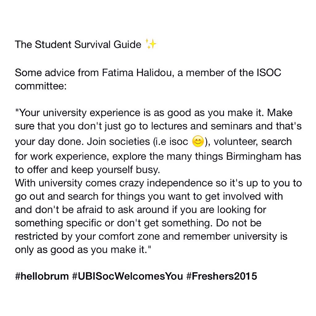 UBISOC's tweet image. #hellobrum #studentsurvivalguide #freshers2015 ✨