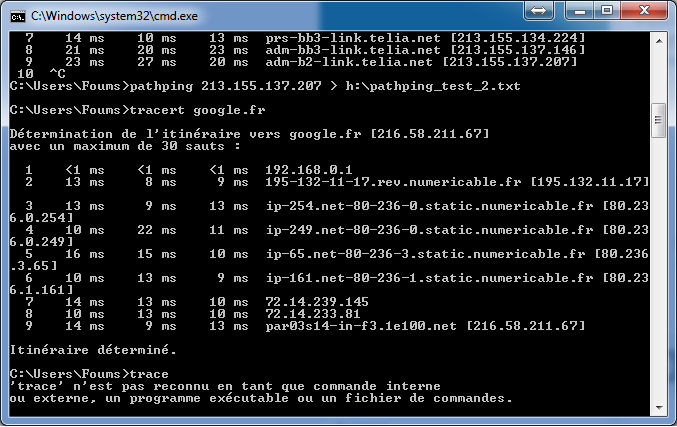Masterfoums's tweet photo. @SAV_Numericable voici un tracert vers google.fr http://t.co/RBflgJjGn0
