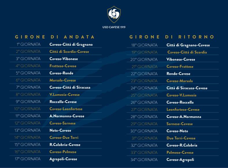 Il calendario della #cavese1919
Un lungo cammino tra Campania, Calabria e Sicilia. 
#LaNostraSquadraPrimaDiTutto