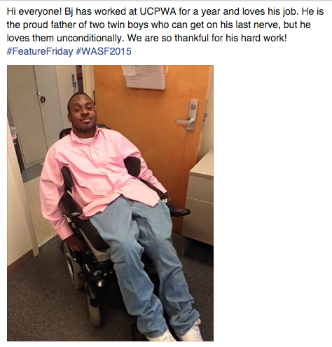 UCP_WA's tweet image. Last week's #FeatureFriday! Stay tuned for a new post this Friday that highlights one of UCPWA's amazing workers!