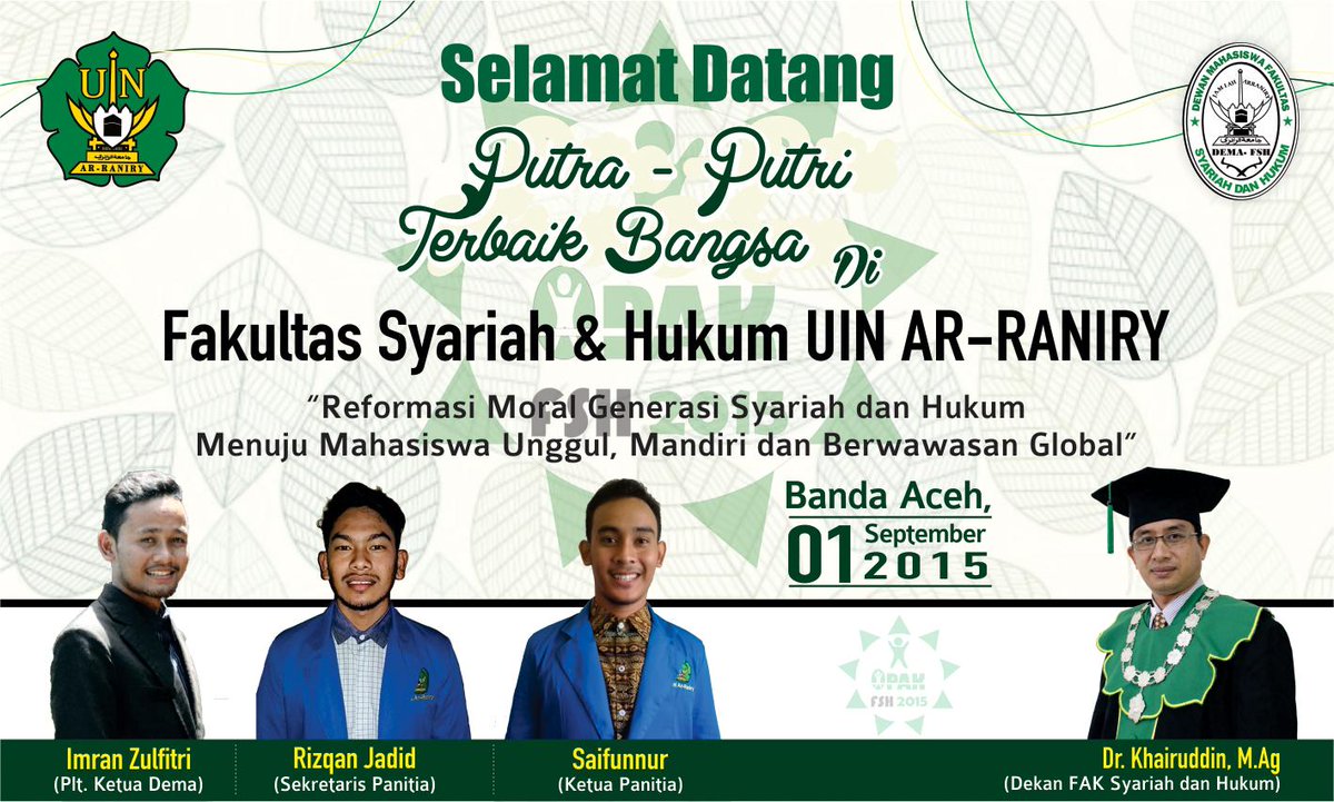 Selamat bergabung di keluarga besar Fakultas Syari'ah &amp; Hukum UIN Ar-Raniry Banda Aceh para tokoh pemikir bangsa.