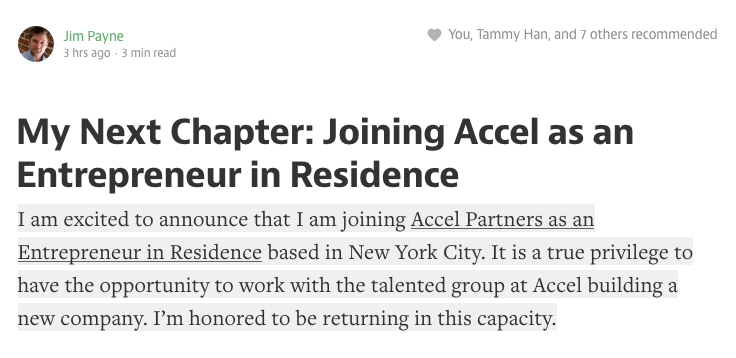 startupjorge's tweet photo. Former @Mopub CEO Jim Payne joins @Accel as EIR! -- Read Story --> https://t.co/k2gC7lhrWu #startups #MoLabs #nyc http://t.co/m30NwxXNTB