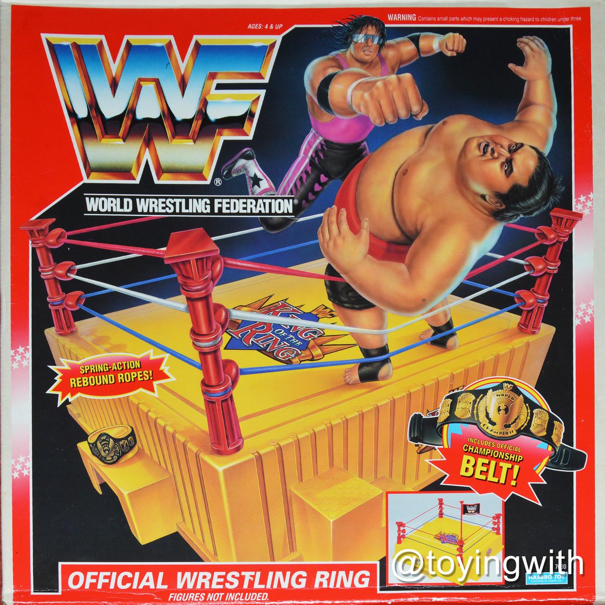 ToyingWith's tweet photo. Very rare yellow King of the Ring @HasbroNews ring still boxed too! These are getting opened soon! #WWFHasbro #retro http://t.co/o39iaVbMRl