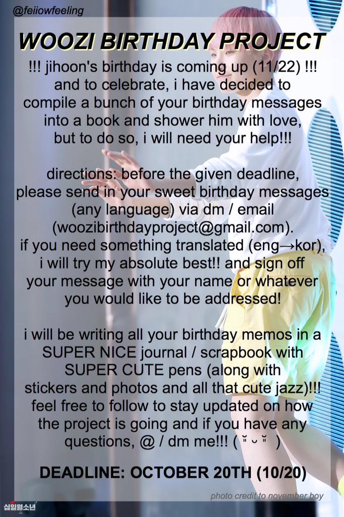 porterobinson's tweet photo. [RT PLEASE] WOOZI BIRTHDAY PROJECT !!! ꒰๑˃͈꒵˂͈๑꒱୭̥*ﾞ̥ i hope you can participate ! ♡ http://t.co/ks4Qpfy9WR