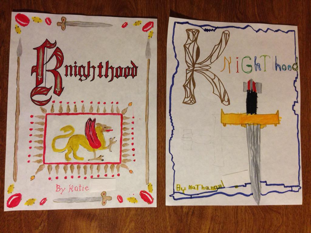 Starting our unit on Knights with folder-book covers using Medieval illuminated manuscript-style.