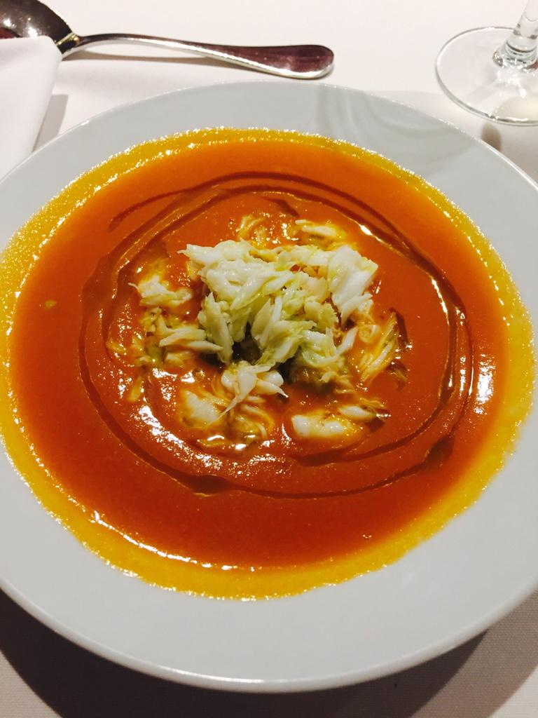 vanfoodster's tweet photo. Heirloom tomato gazpacho with dungenous crab, green garbanzo beans, #GetLocalDinner @WFMVan @nedbell @LittleLocavore http://t.co/ymp8zlS3iD