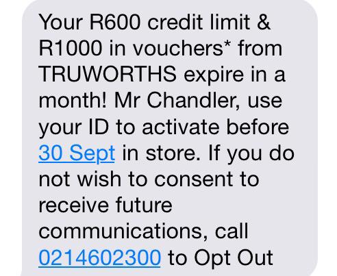 What!? Now I have to PHONE to opt out of spam? Hey <a href="/TruworthsTweets/">Truworths</a>  -you've just lost another shopper. #fail #irate