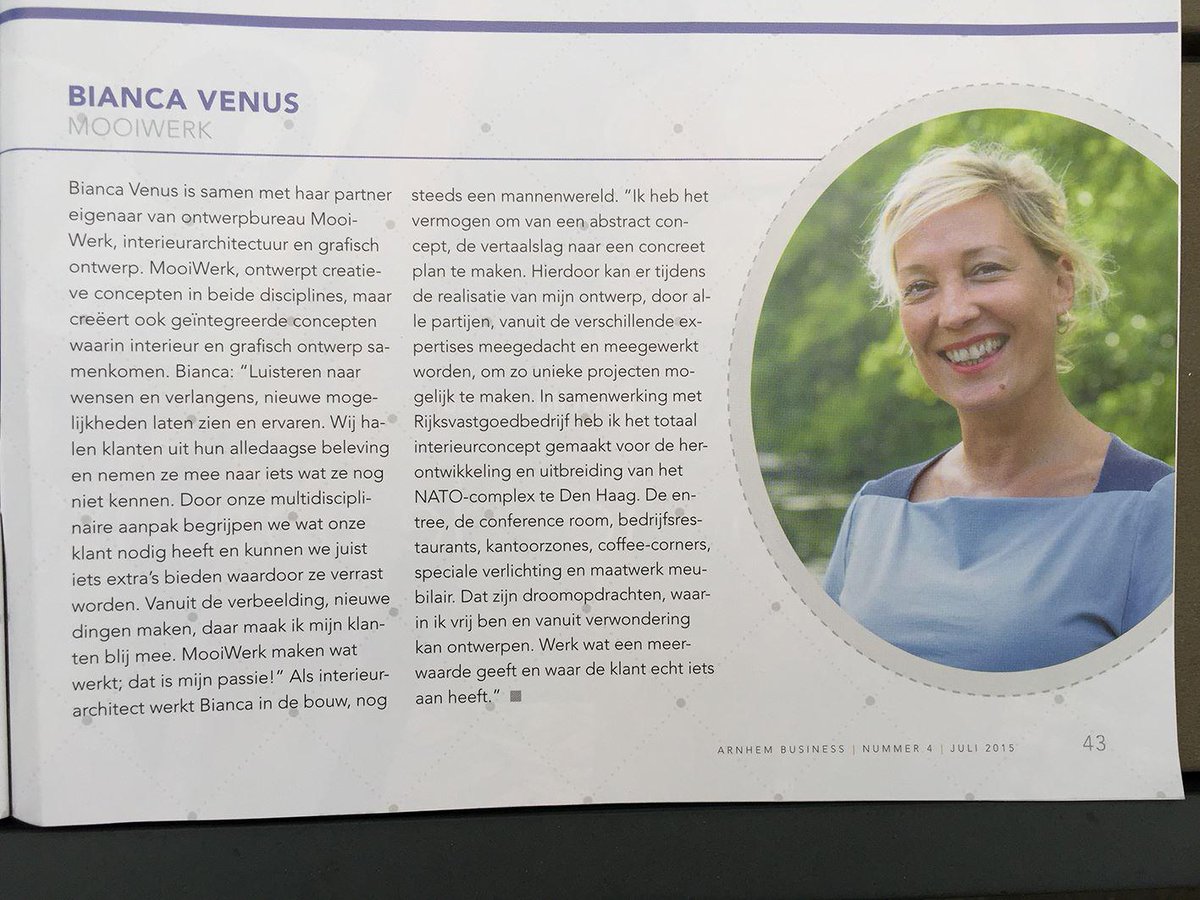 Artikel in zakenmagazine Arnhem Business nr. 4 over vrouwen aan de top! #interieurarchitect #MooiWerk