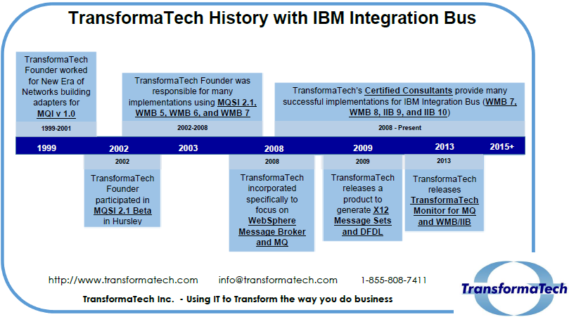 Transformatech's tweet photo. Our history with @IBM_Broker #IBMIB #IBMWMB @billkarounos http://t.co/yPAaIA5fHn