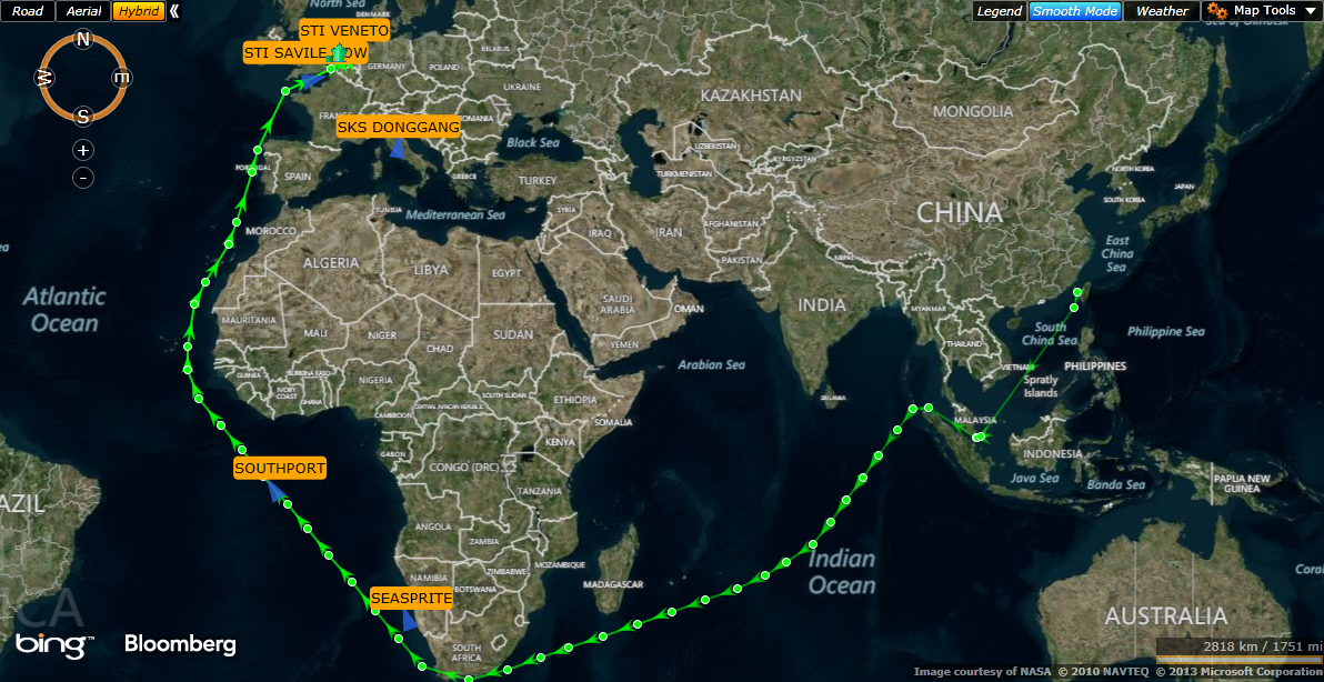 markets's tweet photo. The long way around - oil price drop means tankers take 4000-mile detour http://t.co/GA6y4Nfp3e http://t.co/BvMHamq7wS