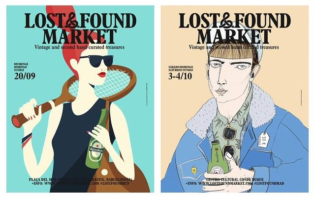 Carteles para el <a href="/lostfoundmarkt/">Lost&Found Market</a> de Barcelona y el de Madrid. Con ilustraciones de @pposti y @littleisdrawing 👌