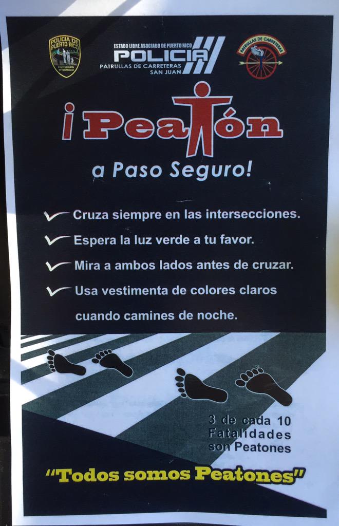 enater's tweet photo. ¡Excelente iniciativa de @PRPDNoticias repartir estos flyers sobre seguridad para el peatón en la Ave. Roosevelt! http://t.co/hiUjLpE28Z