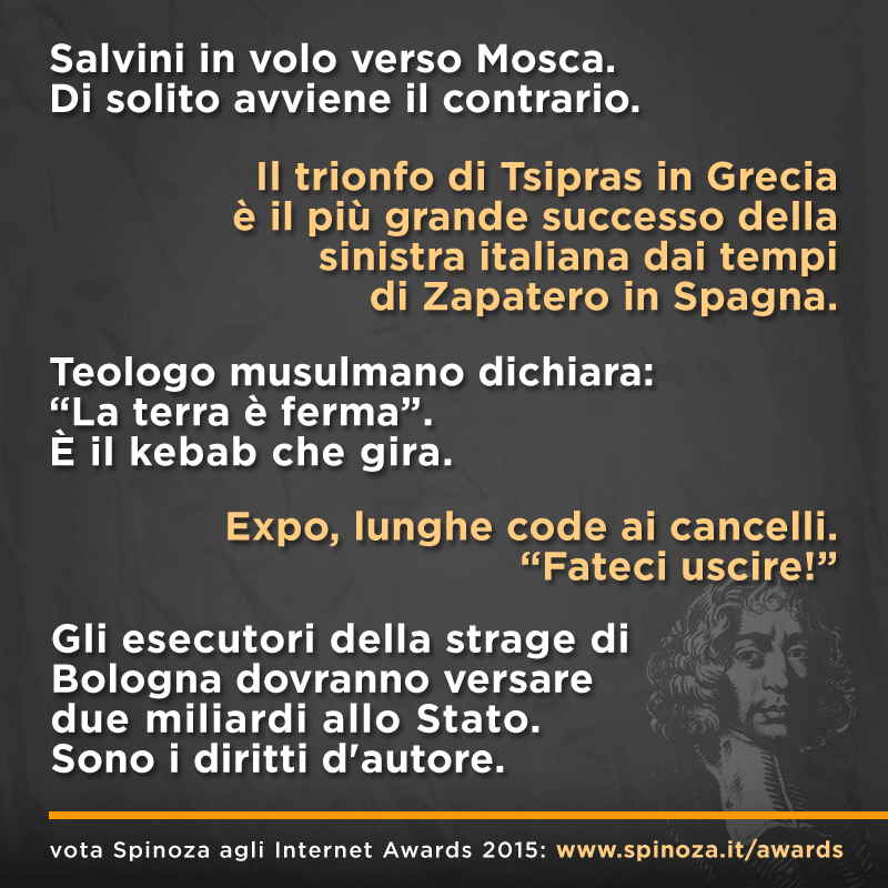 spinozait's tweet photo. Ecco le 5 battute di Spinoza candidate agli Internet Awards 2015: votate (se vi va) su http://t.co/KDt04ICCh5 http://t.co/RhL2mNFB0H