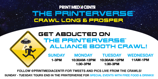 PrintMediaCentr's tweet image. The #Printerverse Alliance Booth Crawl MAP for #GraphExpo is here! ow.ly/REGyK Hop-on and join us!