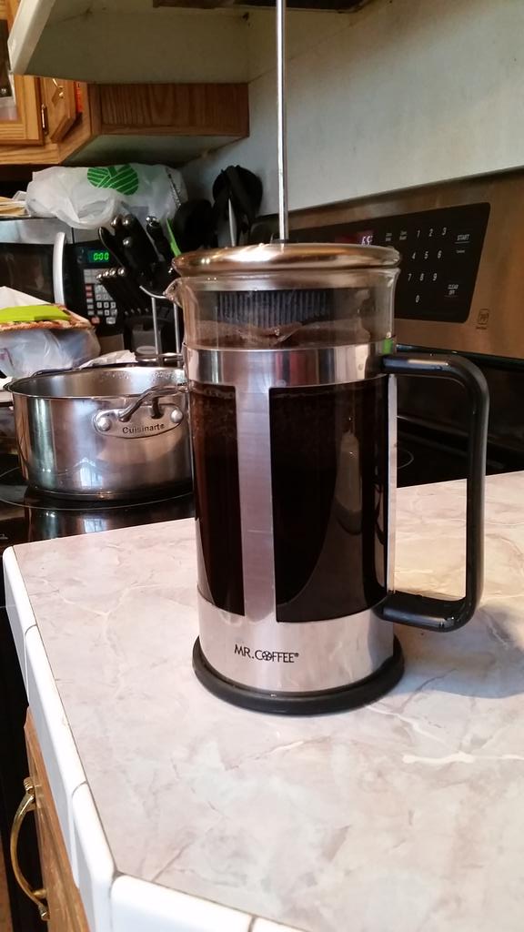 Reba75's tweet image. It's been so long since I've used my french press. Waking up starting a new school year. #coffeelove