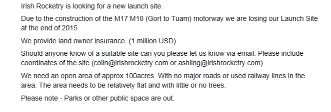 We are looking for a new launch site!