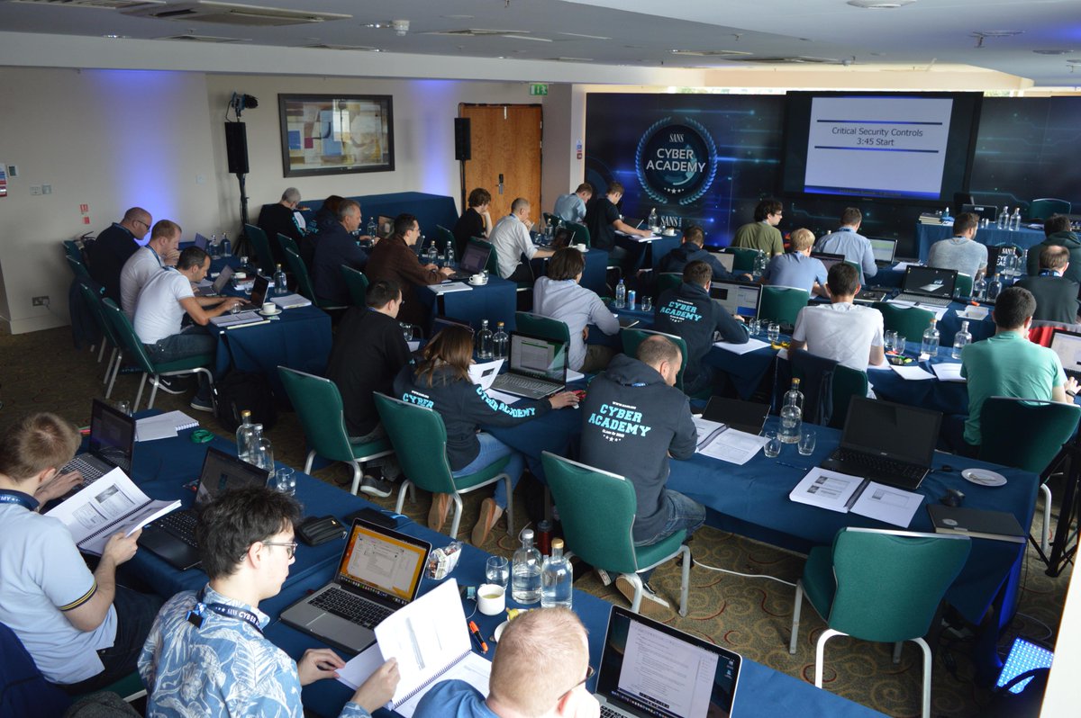 _Steve_Jones_'s tweet image. Our students tackling #CriticalSecurityControls labs here on day 2 of #SANSCyberAcademy with @teddemop