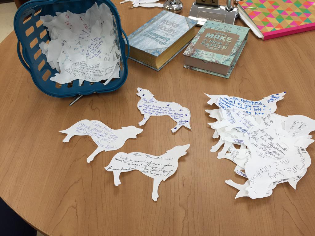 KatiD617's tweet image. Each wolf has one staff member&apos;s words of thanks to another! Great idea! Wolfpack unite! @CarbonellDHS #vcsdlt