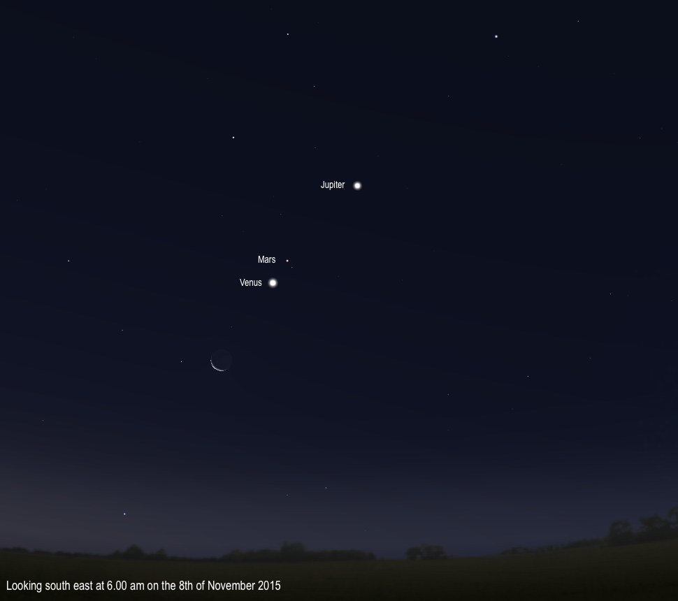 AstronomCentral's tweet photo. Venus Mars and Jupiter provide some great morning conjunctions during October/November #Astronomy http://t.co/Eoj1SJDQ4l