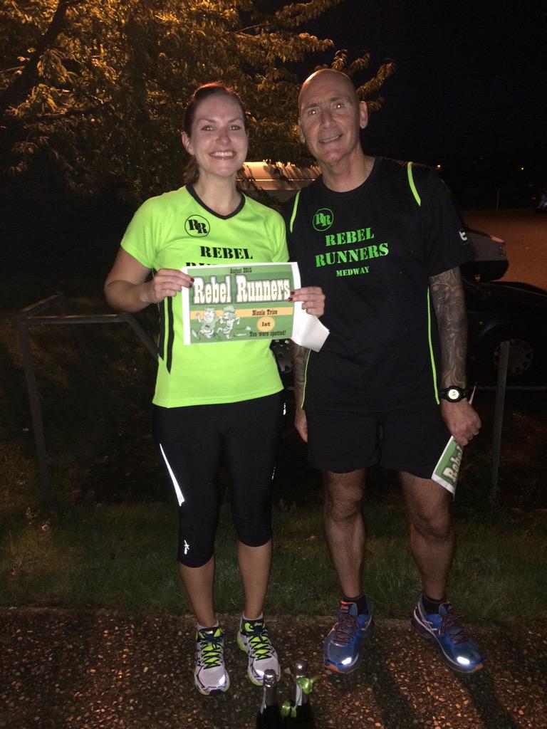 RebelRunnersuk's tweet photo. Our #RebelSpotted winners Nick &amp; Nicole pictured here receiving their champers this evening after the run #Runmedway http://t.co/bjSBYUdhDC