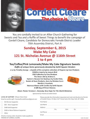 Come out Sunday 9/6 to support Cordell Cleare! Sweet Treats provided by Make My Cake!