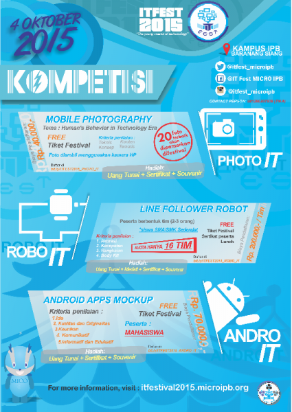 codepolitan's tweet photo. Terdapat seminar, bazaar, kompetisi – kompetisi yang keren yang menanti di IT Fest 2015. :D

http://t.co/XSqkIzSX0a http://t.co/tjLWSiT5DS