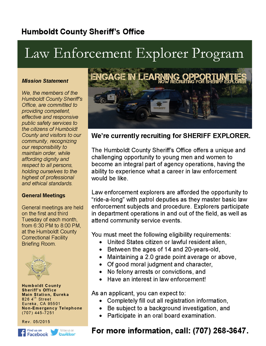 HCSOExplorers's tweet image. Printable information! facebook.com/HumboldtCounty… / #police #policeexplorers #sheriff #sheriffexplorers #lawenforcement
