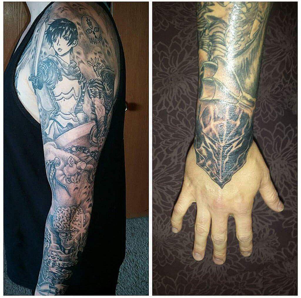 My Berserk sleeve tattoo is finally done after 14 sessions and roughly 70  hours of work : r/Berserk