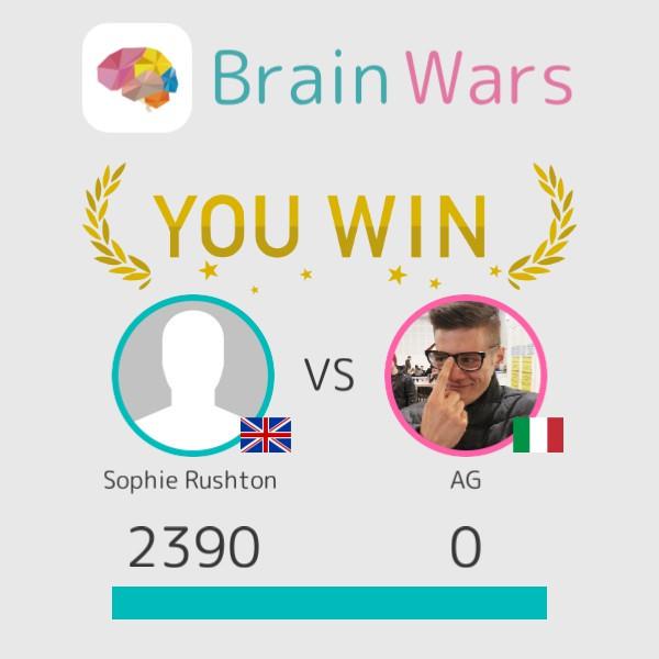 Rushtonsophie's tweet photo. I challenged AG and won:) Challenge players from around the world! #BrainWars
http://t.co/gSgiqAHZ0P http://t.co/bvRTiizu2J