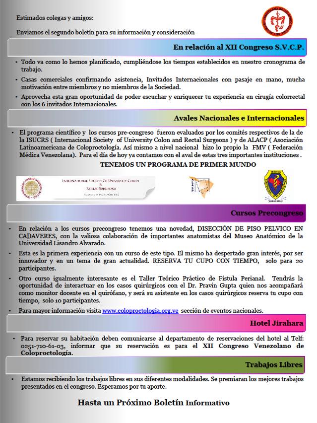 svcp1986's tweet photo. II Boletin informativo en relación al XII Congreso Venezolano de Coloproctologia. http://t.co/1SbYMBh6ot