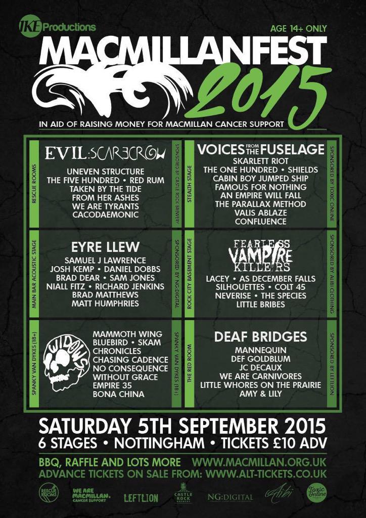 deafbridges's tweet photo. Happy Saturday! Next time we're playing is 5th Sept for Macmillanfest headlining the Red Room. Good tunes, good cause http://t.co/eyIKDLCYaX