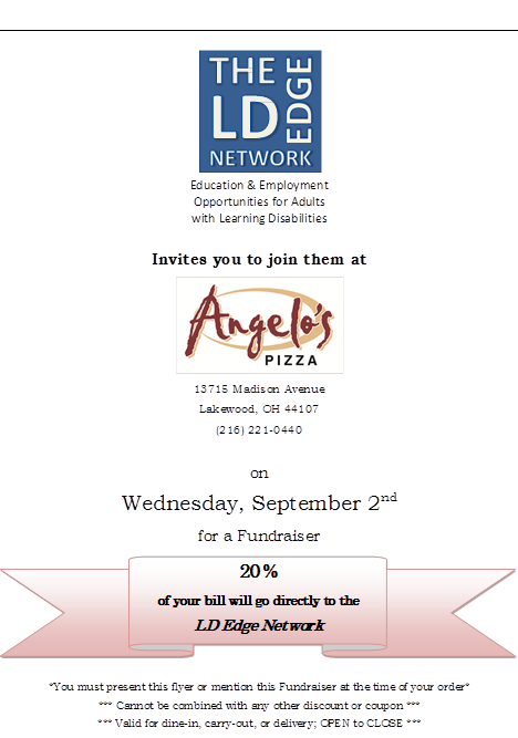 theLDedge's tweet photo. EAT DELICIOUS PIZZA FOR GREAT CAUSE! Join us Sept 2nd @ANGELOSPIZZA &amp; they will donate 20% to help us! #CLE #1LKWD http://t.co/jq4QZLg5O0