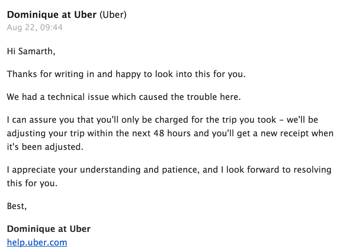 samarthrvittal's tweet photo. @Uber update #1 : just received an email response, 48 hours it is. Thanks! http://t.co/DHrL8mWynF