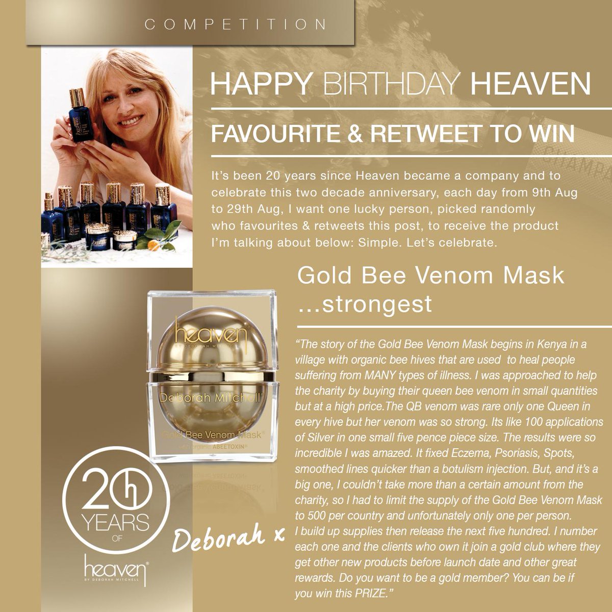 heavenskincare's tweet photo. Last day of the competition, get the chance to win the ultimate prize of a Gold Bee Venom! http://t.co/ejDHmOySNy