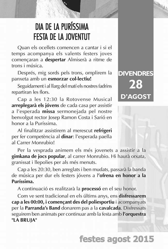 FestersAlmisera's tweet photo. PROGRAMACIÓ D'ACTES FESTES ALMISERÀ 2015 http://t.co/5c4TqHP5xt