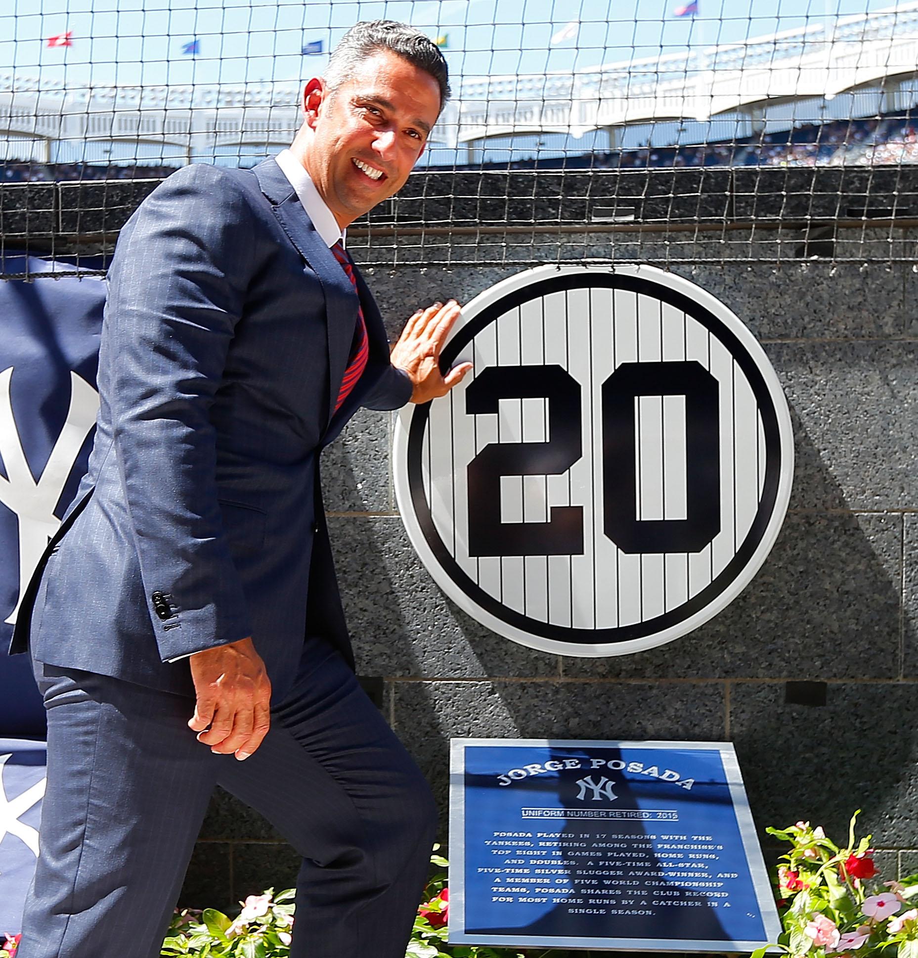 SportsCenter on X: Jorge Posada poses with his retired number plaque in  Monument Park before the game today.  / X